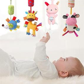 img 1 attached to 🐻 Fun and Engaging WILNARA Cartoon Animal Stuffed Rattle Bell Hanging Toys - Perfect for 1-12 Months Babies, Carseats, Cribs, Strollers, and Pushchairs (6 Pack)