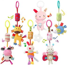 img 4 attached to 🐻 Fun and Engaging WILNARA Cartoon Animal Stuffed Rattle Bell Hanging Toys - Perfect for 1-12 Months Babies, Carseats, Cribs, Strollers, and Pushchairs (6 Pack)