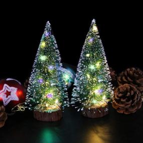 img 1 attached to 🎄 Bottle Brush Artificial Mini Trees with String Lights - Xmas Home Tabletop Decor for Christmas Holiday Party (4 Sizes)