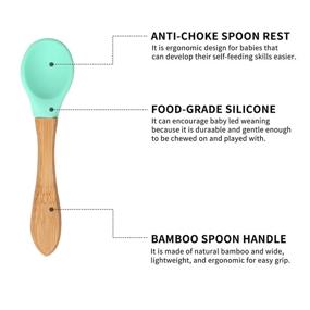 img 1 attached to 🍽️ BPA Free Toddler Feeding Set: Baby Bamboo Suction Plate, Bowl, and Spoon - Non-Slip Silicone Suction for High Chairs - Wooden Set for 1-3 Year Old - Silicone Spoon Tip with Wood Handle