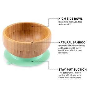 img 3 attached to 🍽️ BPA Free Toddler Feeding Set: Baby Bamboo Suction Plate, Bowl, and Spoon - Non-Slip Silicone Suction for High Chairs - Wooden Set for 1-3 Year Old - Silicone Spoon Tip with Wood Handle