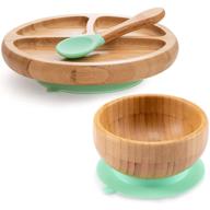 🍽️ bpa free toddler feeding set: baby bamboo suction plate, bowl, and spoon - non-slip silicone suction for high chairs - wooden set for 1-3 year old - silicone spoon tip with wood handle logo