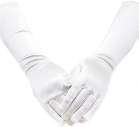 img 1 attached to 🧤 Stylish Satin Long Child Size Girls Formal Gloves (Ages 4-7, White)