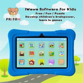 img 3 attached to Планшет для детей на 7 дюймов, Android 10, четырехъядерный процессор, 16 ГБ, WiFi, Bluetooth, двойная камера, образовательные игры, родительский контроль, предустановленное детское программное обеспечение с чехлом для планшета (темно-синий)