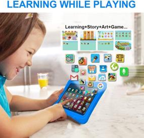 img 1 attached to Планшет для детей на 7 дюймов, Android 10, четырехъядерный процессор, 16 ГБ, WiFi, Bluetooth, двойная камера, образовательные игры, родительский контроль, предустановленное детское программное обеспечение с чехлом для планшета (темно-синий)