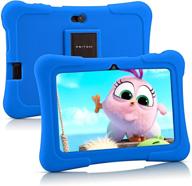 7 inch kids tablet, android 10, quad core, 16gb, wifi, bluetooth, dual camera, educational games, parental control, pre-installed kids software with tablet case (dark blue) logo