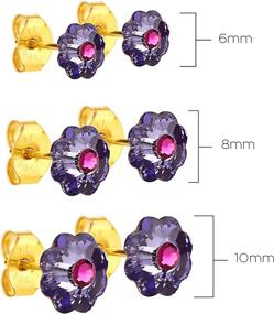 img 2 attached to 💐 Colorful 8mm Swarovski Flower Crystals: 14k Gold Coated Stud Earrings for Women & Girls