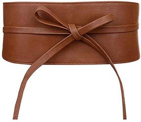 img 4 attached to 🔗 Wide Cinch Belt for Women - Faux Leather Waistband with Lace-Up Wrap Around, Obi Bowknot Design