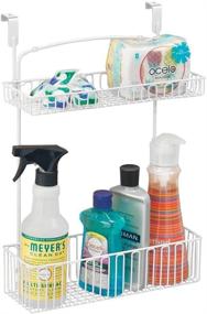 img 1 attached to 🗄️ mDesign Farmhouse Metal Over Cabinet Kitchen Storage Organizer Holder or Basket - Hangs Over Cabinet Doors in Kitchen or Pantry - Ideal for Storing Dish Soap, Window Cleaner, Sponges - Set of 2 - Matte White