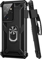 📱 samsung galaxy s21 ultra case with belt clip - military grade full-body protection cover [belt clip holster & magnetic ring holder] 360° rotating kickstand - black logo