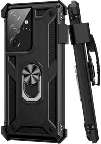 img 4 attached to 📱 Samsung Galaxy S21 Ultra Case with Belt Clip - Military Grade Full-Body Protection Cover [Belt Clip Holster & Magnetic Ring Holder] 360° Rotating Kickstand - Black