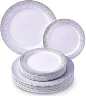 🌊 ocean mist collection: elegant disposable dinnerware set with 20 dinner plates & 20 side plates for upscale weddings and dining – heavy duty plastic dishes with fine china look – silver logo