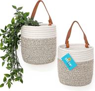 🧺 organihaus hanging woven wall basket set: stylish hanging planters for kitchen decor and organizing - small rope plant baskets - brown/white 7” x 6” логотип