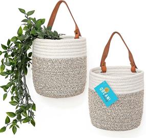 img 4 attached to 🧺 OrganiHaus Hanging Woven Wall Basket Set: Stylish Hanging Planters for Kitchen Decor and Organizing - Small Rope Plant Baskets - Brown/White 7” x 6”