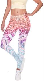 img 1 attached to Stylish Mandala Printed Leggings for Women 👖 - Middle Waist Seamless Workout, Tummy Control Running Pants