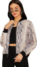 img 4 attached to 🐍 Floerns Women's Snakeskin Print Short Bomber Jacket: Fashionable and Trendy Outerwear for Women