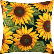 🌻 european quality 16×16 inch sunflower needlepoint kit for throw pillow with printed tapestry canvas logo