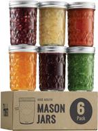 🍯 8 oz glass mason jars (pack of 6) - regular mouth, silver metal airtight lids and bands - canning, preserving, meal prep, overnight oats, jam, jelly - includes chalkboard labels logo