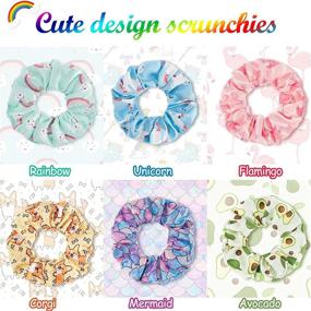 img 2 attached to 🌈 Cute Hair Scrunchies Set - 16 Colorful Unicorn, Rainbow, Mermaid, Dog Prints - Women's and Girls' Accessories (Classic Style)