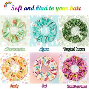 img 1 attached to 🌈 Cute Hair Scrunchies Set - 16 Colorful Unicorn, Rainbow, Mermaid, Dog Prints - Women's and Girls' Accessories (Classic Style)