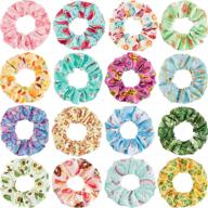 🌈 cute hair scrunchies set - 16 colorful unicorn, rainbow, mermaid, dog prints - women's and girls' accessories (classic style) logo