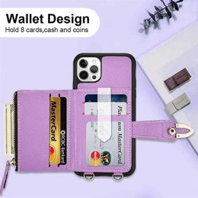 img 1 attached to 👜 ZVE Rivet Wallet Case for iPhone 12 Pro Max - Light Purple Leather Handbag with Card Slot, Wrist Strap, and Crossbody Chain