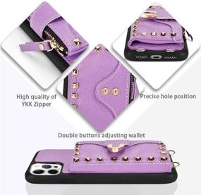 img 2 attached to 👜 ZVE Rivet Wallet Case for iPhone 12 Pro Max - Light Purple Leather Handbag with Card Slot, Wrist Strap, and Crossbody Chain