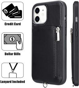 img 2 attached to 📱 Labato Leather Wallet Case for iPhone 12 Pro, Neck Lanyard Case with Zipper Credit Card Slot & Wrist Strap, Protective Case for Apple iPhone 12/12 Pro 6.1 inch (Black)