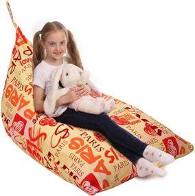 img 4 attached to 🪑 Large Triangle Beanbag Chair for Kids - Stuffed Animal Storage Bean Bag Cover Only - Floor Pillows Organizer for Girls - 150+ Plush Toys Holder - 100% Cotton Canvas - Paris Design