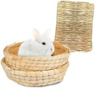 bunny grass mat bed 3-pcs: natural woven straw mats for rabbit digging, guinea pig hay basket, chewing toys for small pets logo