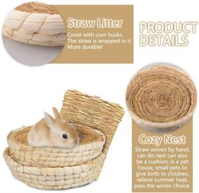 img 3 attached to Bunny Grass Mat Bed 3-Pcs: Natural Woven Straw Mats for Rabbit Digging, Guinea Pig Hay Basket, Chewing Toys for Small Pets