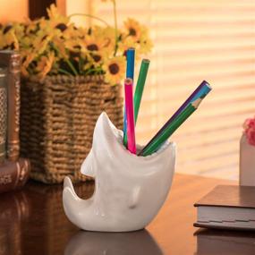 img 3 attached to 🦈 ComSaf Shark Shaped Pen Pencil Holder - White Ceramic Succulent Planter Pot for Home Office Decoration and Desk Organization - Set of 1