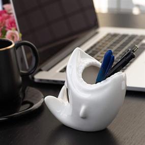 img 1 attached to 🦈 ComSaf Shark Shaped Pen Pencil Holder - White Ceramic Succulent Planter Pot for Home Office Decoration and Desk Organization - Set of 1