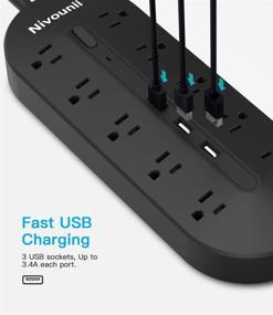 img 3 attached to 🔌 10-Outlet Power Strip Surge Protector with USB Ports - 3000W/13A, 6.6ft Extension Cord and Overload Protection - Ideal for Home & Office Charging Needs