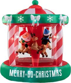 img 3 attached to Enchant Your Outdoor Space with Gemmy 7Ft. Animated Santa Riding Reindeer on Christmas Carousel Decoration