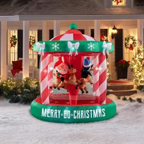 img 1 attached to Enchant Your Outdoor Space with Gemmy 7Ft. Animated Santa Riding Reindeer on Christmas Carousel Decoration