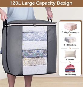 img 3 attached to 🛏️ SLEEPING LAMB Large Foldable Storage Bag Organizer - Clothes, Blanket, Comforter, Clothing, Bedding Container with Durable Handles in Grey