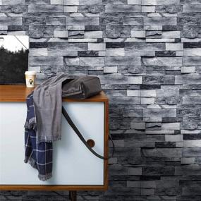 img 1 attached to MS Magic Vintage Gray Brick Self-Adhesive Film: Peel & Stick Faux Textured Wallpaper with Stone Look