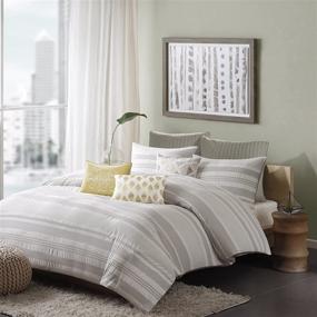 img 4 attached to 🛏️ Luxurious INK+IVY Lakeside Full/Queen Size 3-Piece Bedding Set – Premium 100% Cotton Yarn Dye Seersucker Bedroom Comforters, Striped Grey (88"x92")