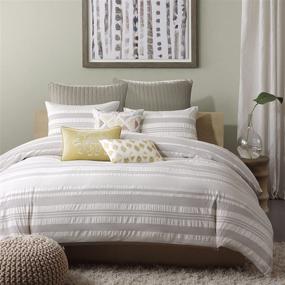 img 3 attached to 🛏️ Luxurious INK+IVY Lakeside Full/Queen Size 3-Piece Bedding Set – Premium 100% Cotton Yarn Dye Seersucker Bedroom Comforters, Striped Grey (88"x92")