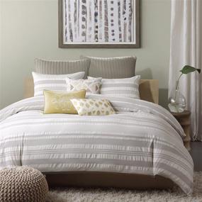 img 2 attached to 🛏️ Luxurious INK+IVY Lakeside Full/Queen Size 3-Piece Bedding Set – Premium 100% Cotton Yarn Dye Seersucker Bedroom Comforters, Striped Grey (88"x92")