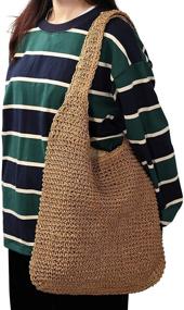 img 2 attached to 👜 Ayliss Women's Straw Shoulder Bag Bucket Tote for Summer Beach, Handmade Woven Weaving Handbag