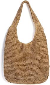img 4 attached to 👜 Ayliss Women's Straw Shoulder Bag Bucket Tote for Summer Beach, Handmade Woven Weaving Handbag