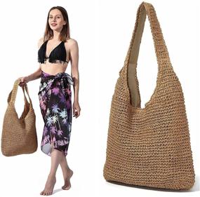 img 1 attached to 👜 Ayliss Women's Straw Shoulder Bag Bucket Tote for Summer Beach, Handmade Woven Weaving Handbag