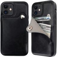 📱 onetop iphone 12 mini slim wallet case - credit card holder, pu leather, button closure, kickstand - protective shockproof cover 5.4 inch (black) logo