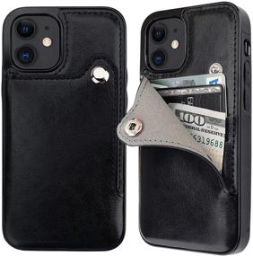 img 4 attached to 📱 ONETOP iPhone 12 Mini Slim Wallet Case - Credit Card Holder, PU Leather, Button Closure, Kickstand - Protective Shockproof Cover 5.4 Inch (Black)