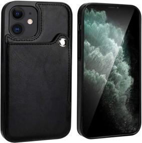 img 2 attached to 📱 ONETOP iPhone 12 Mini Slim Wallet Case - Credit Card Holder, PU Leather, Button Closure, Kickstand - Protective Shockproof Cover 5.4 Inch (Black)