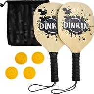 🏓 wooden pickleball paddles & 4 yellow balls set with carry bag - includes 2 paddles, 4 pickleballs | great for beginners | dinkin pickleball логотип