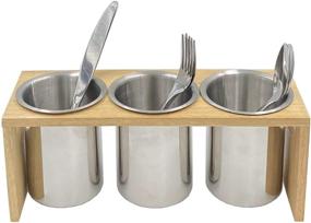 img 1 attached to 🍴 Stainless Steel Cutlery Holder with Wood Base - Efficient Flatware Caddy