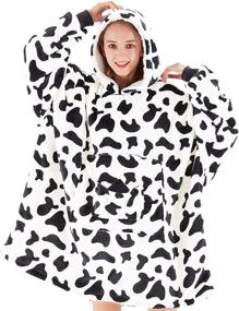 img 4 attached to 🐄 OCTROT Dairy Cow Oversized Wearable Blanket Hoodie: Warm Sherpa Fleece Sweatshirts with Giant Front Pocket for Adults, Men, Women, Teens - Cozy Plush Hooded Blankets